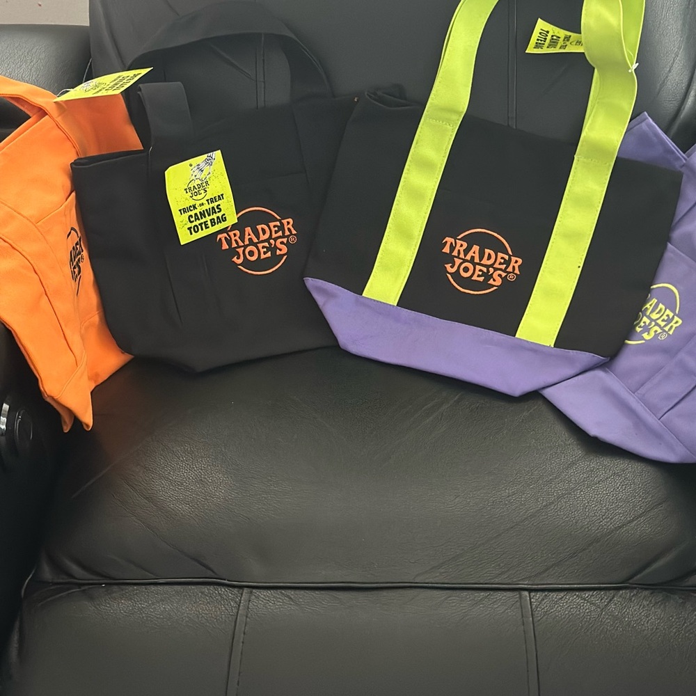 Trader Joe's Halloween Mini Canvas Tote Bags - Black, Orange, Purple